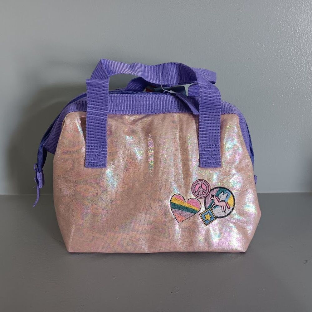 Cat & Jack Iridescent Pink Kids Bag with Purple Handles